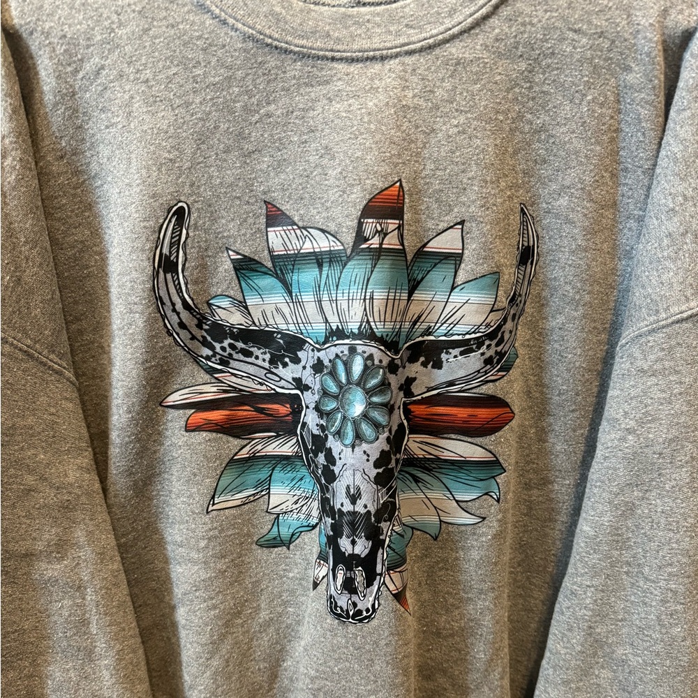 Bull Skull Serape Crewneck Sweatshirt
